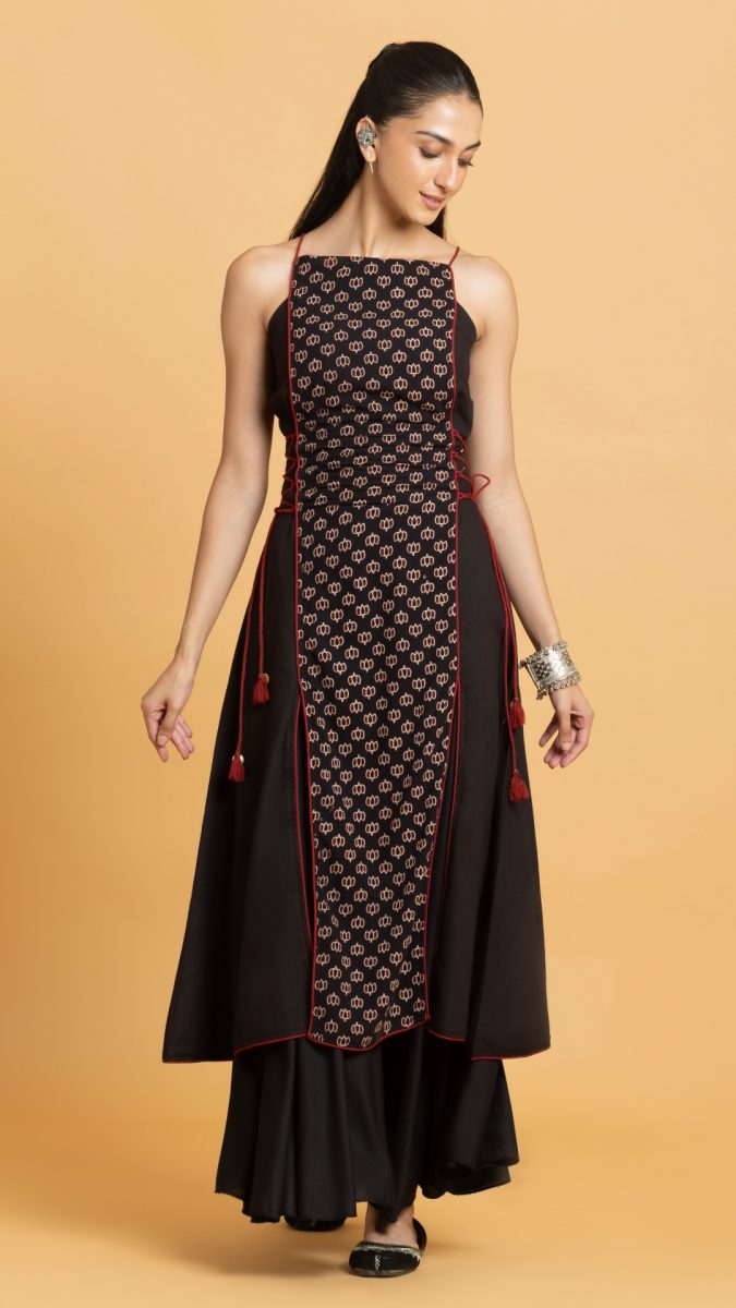 Black Ajrakh printed a-line kurta