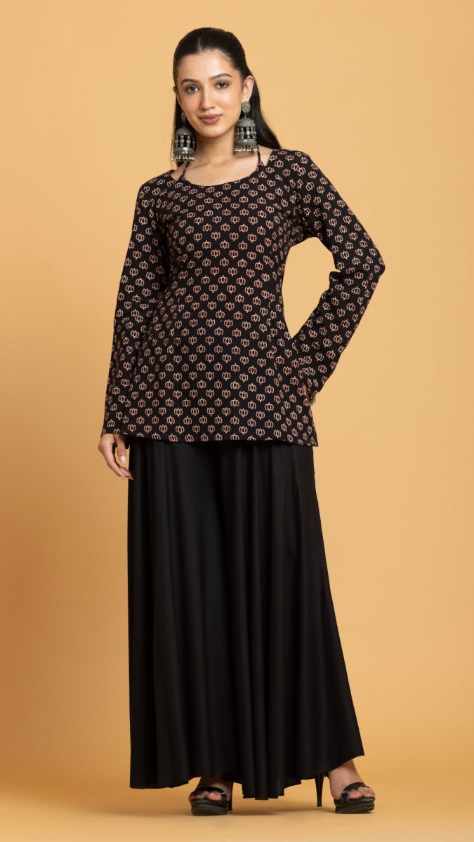 Black Ajrakh printed short kurti