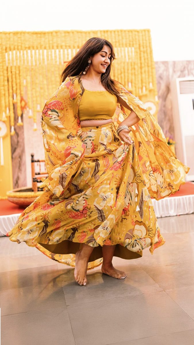 Yellow Floral Lehenga With Shrug
