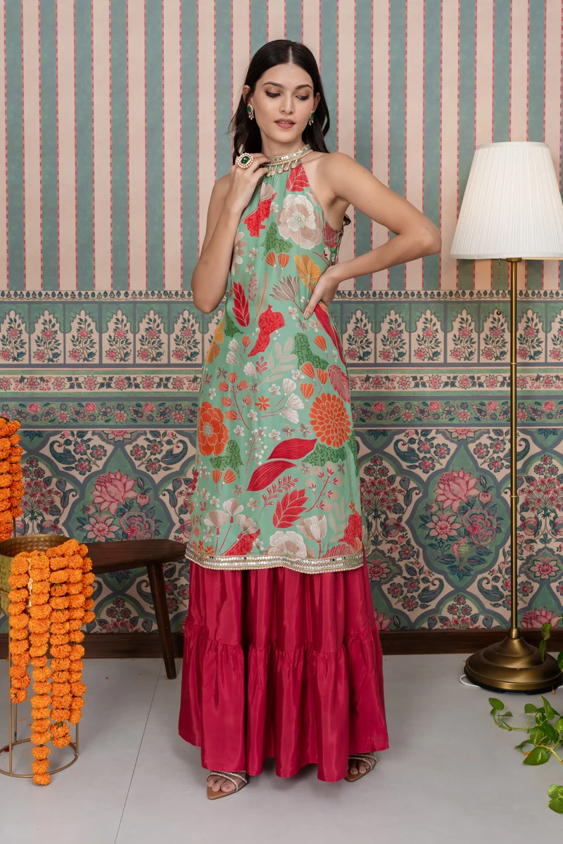 Green Floral Kurta Set