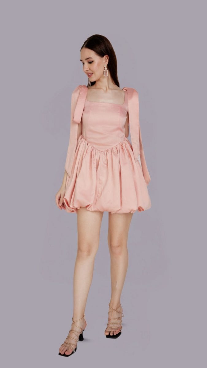 Peach Satin Corset Dress