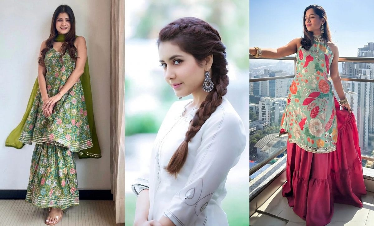 Stylish side braid hairstyle with green sharara suit ideas for women