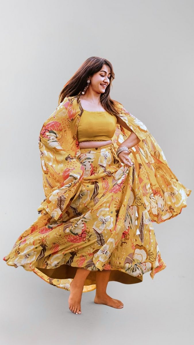 Yellow Floral Printed Lehenga With Dupatta