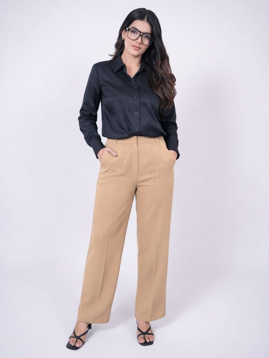 Black shirt with brown pants