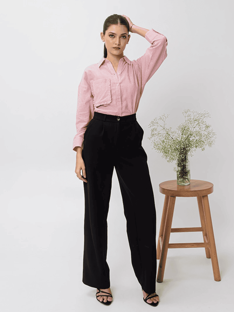 Pink Cotton Formal Shirt with black pant combination