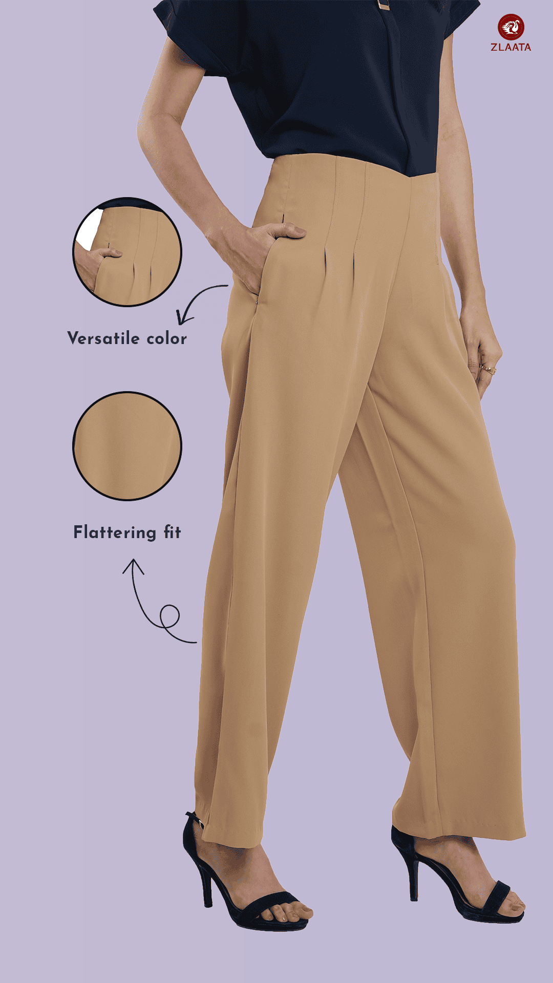 Beige wide leg type of pants for women