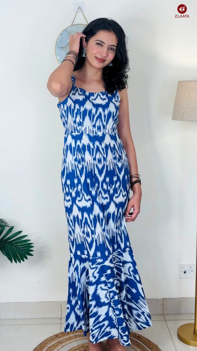 Blue Ikat Indo-western maxi dress