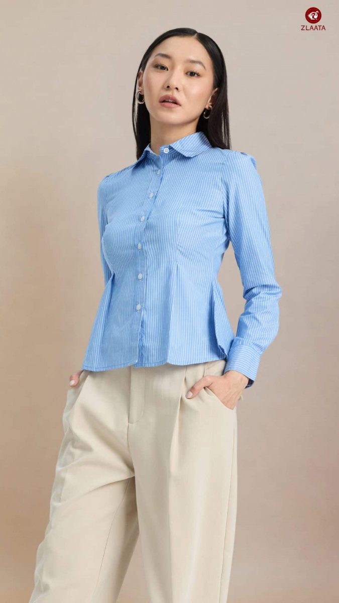 Blue fit and flare shirt