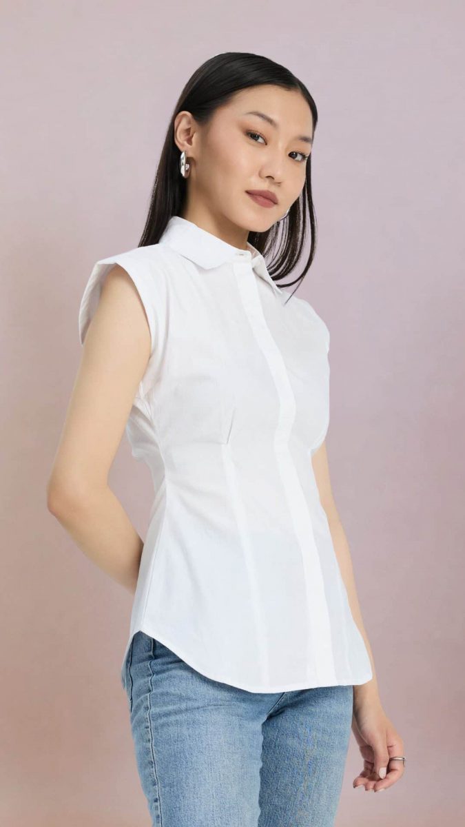 White cap sleeve slim fit shirt