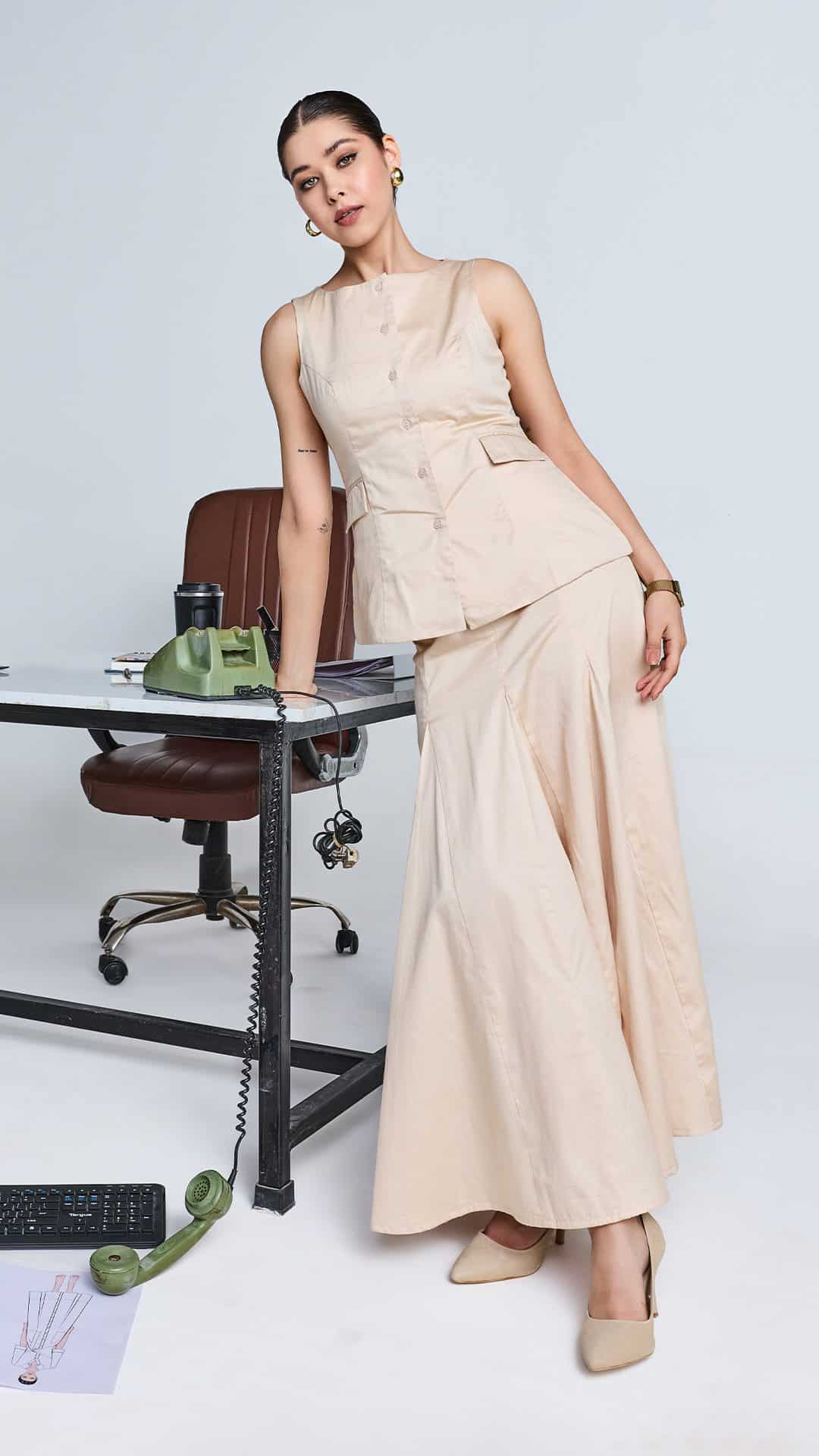 Beige long skirt suits