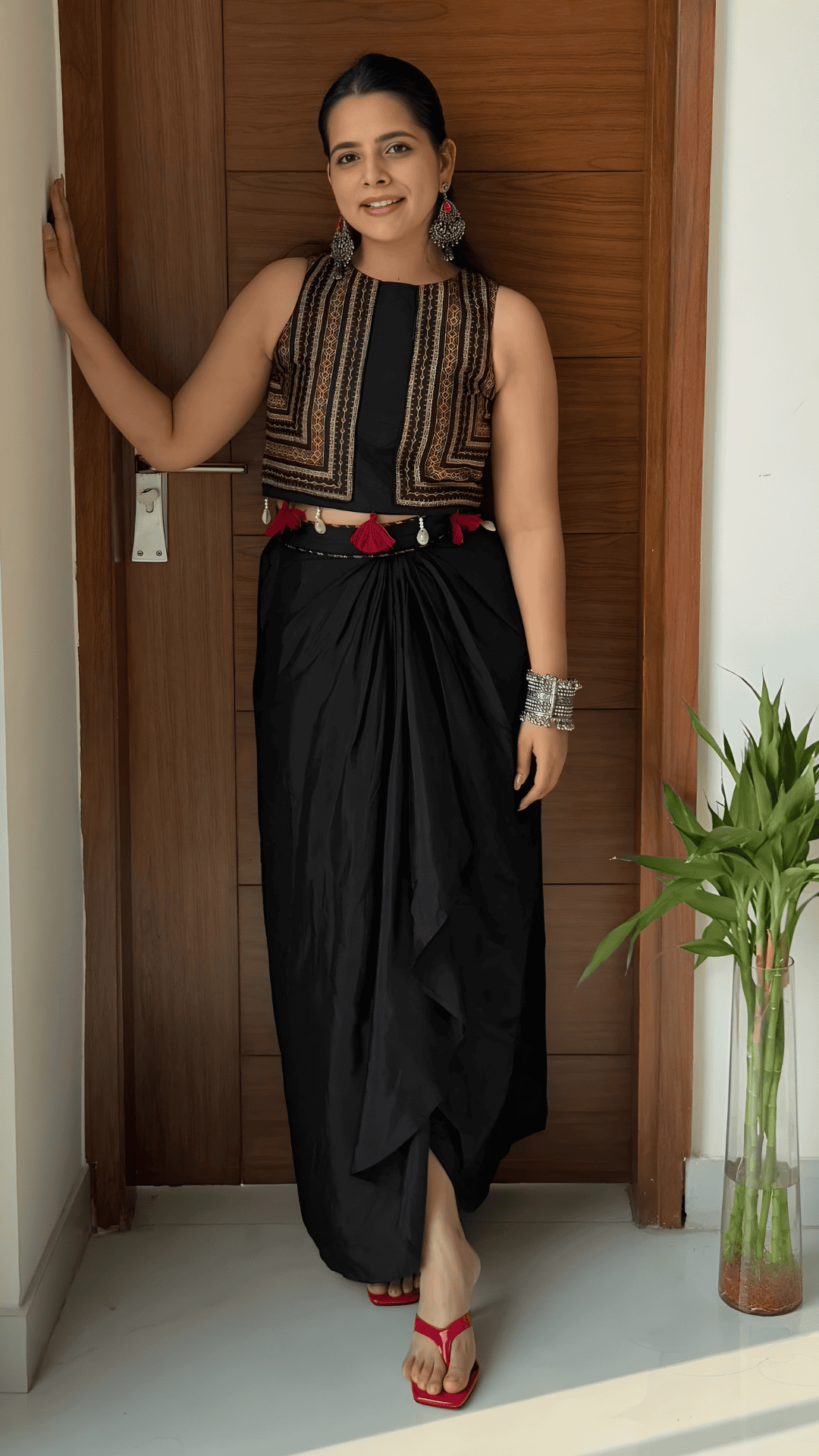 Black dhoti skirt set farewell dress ideas