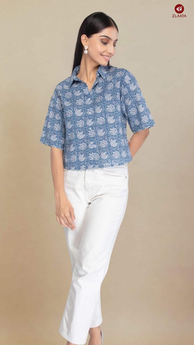 Blue casual shirt Tops To Wear With Palazzo Pants