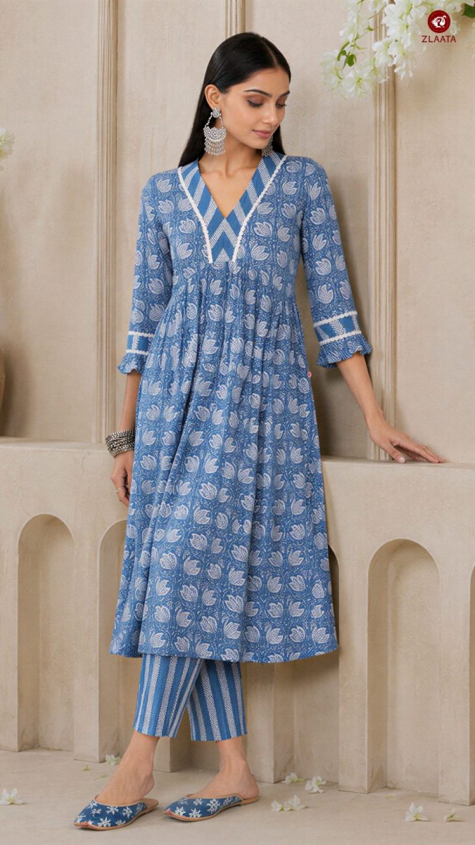 Latest wide v-neck kurta design