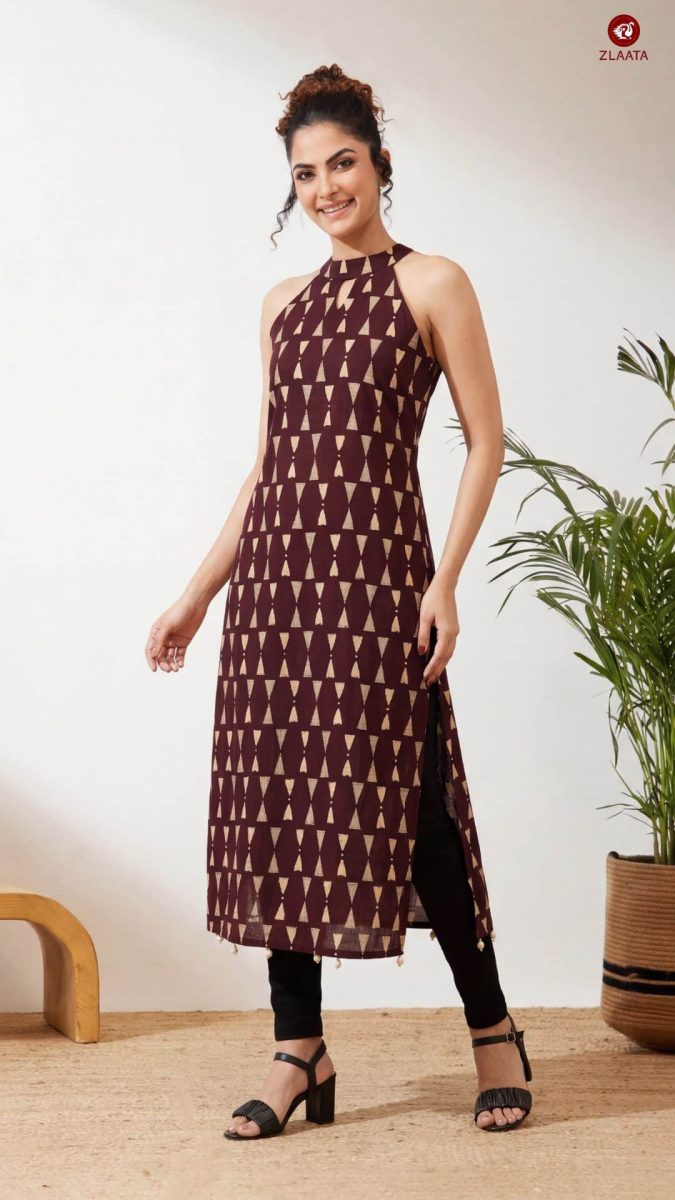 Maroon Keyhole neck design kurta