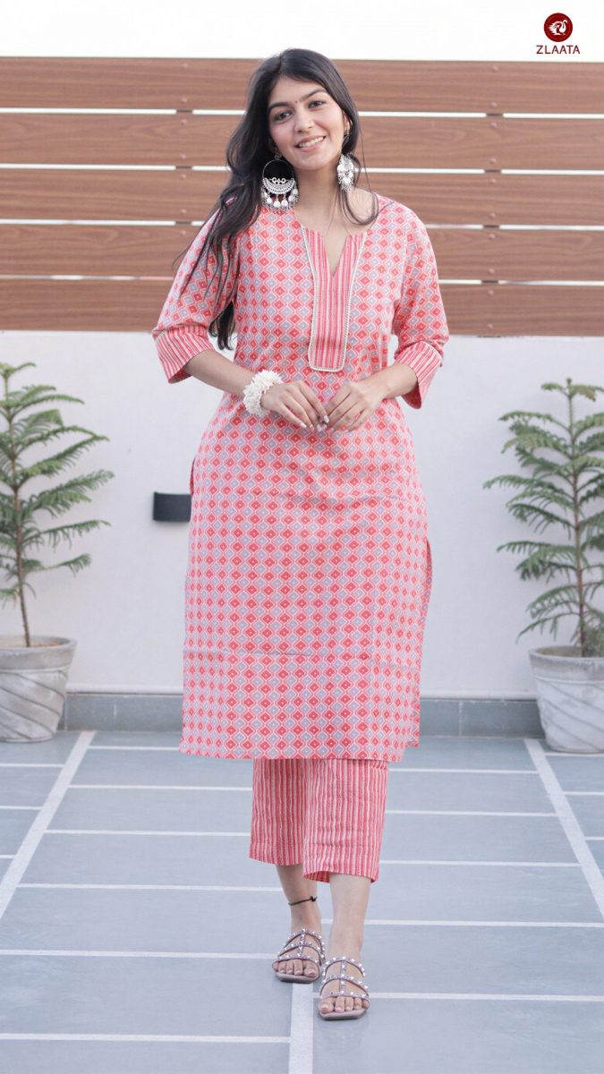 Pink slit latest kurta neck design