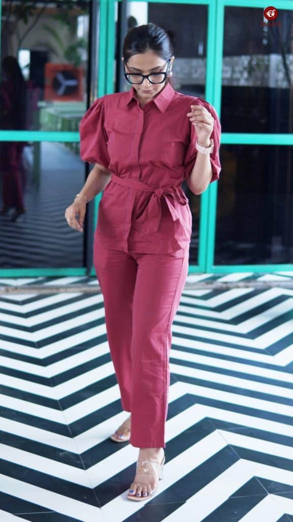 Pink Striped top with detachable belt co-ord set for pear-shaped body