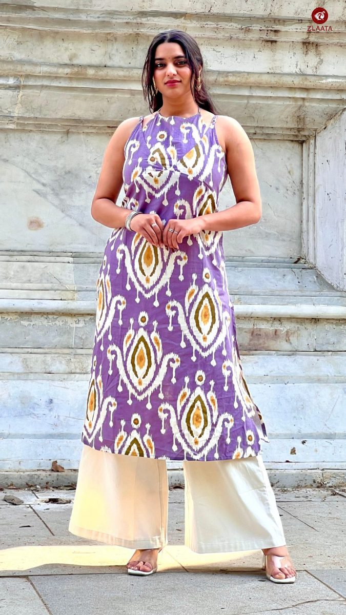 Purple apron neck kurta