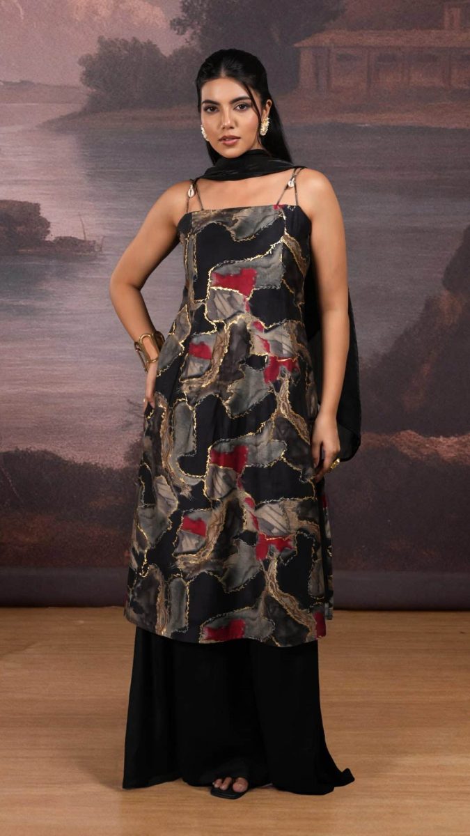 Black foil printed trending salwar suit designs  