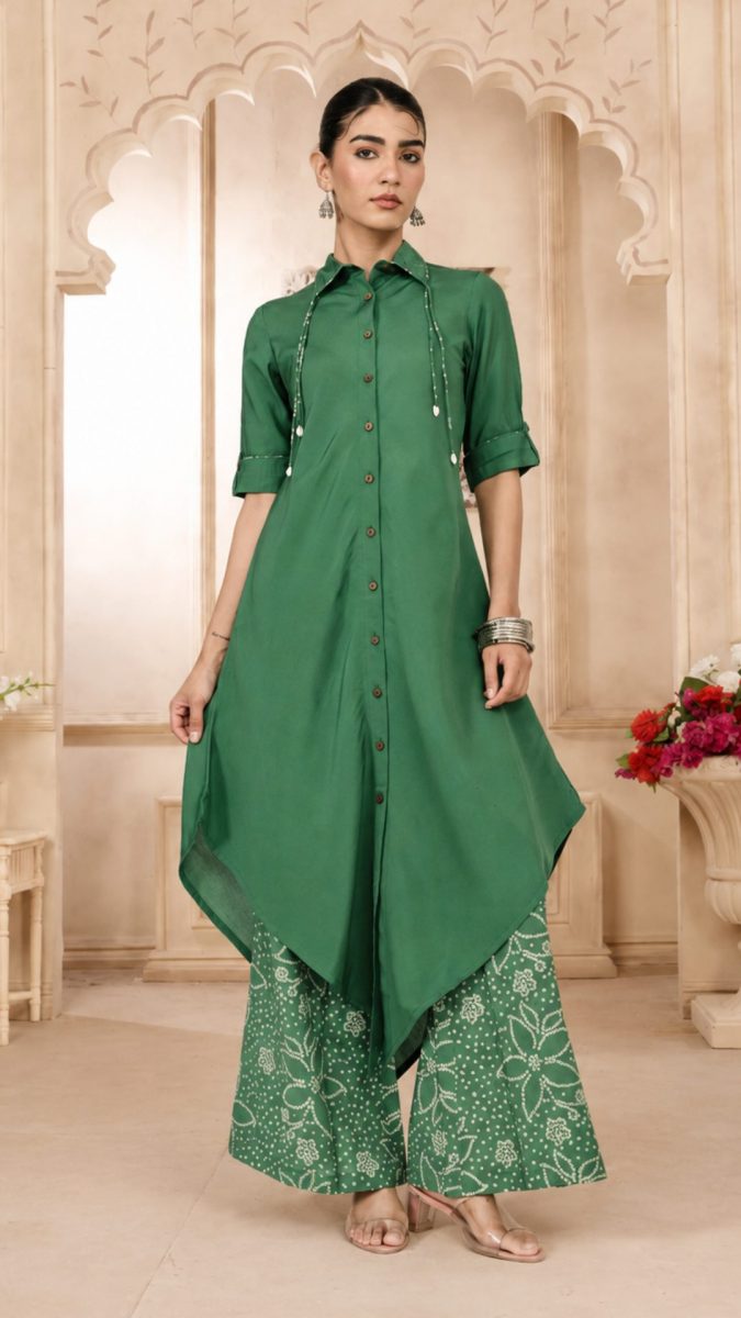Green asymmetric trending salwar suit designs