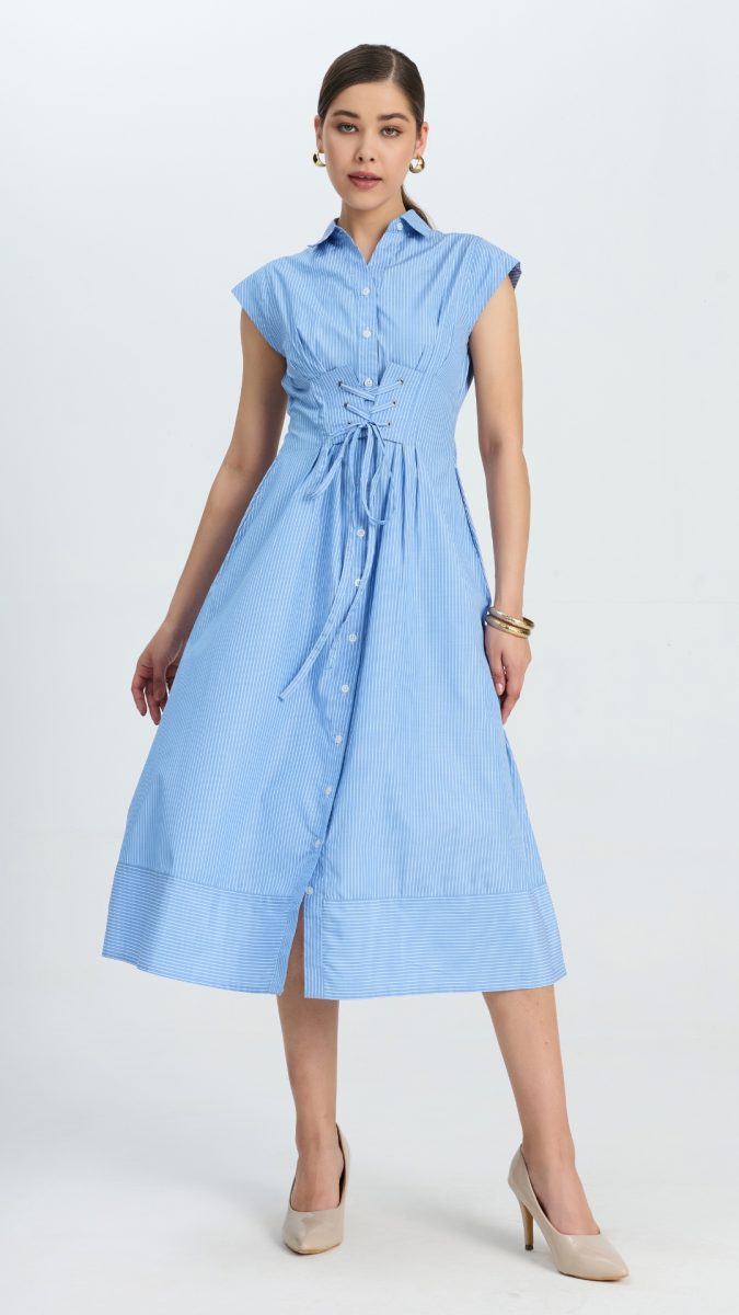 Blue striped dress for versatile summer styling
