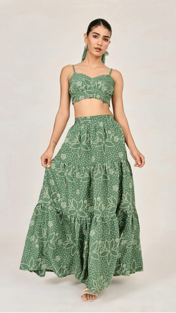 Green bandhani printed co-ord set