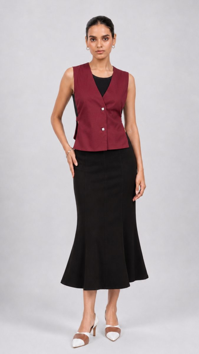Maroon with black formal waistcoat styling
