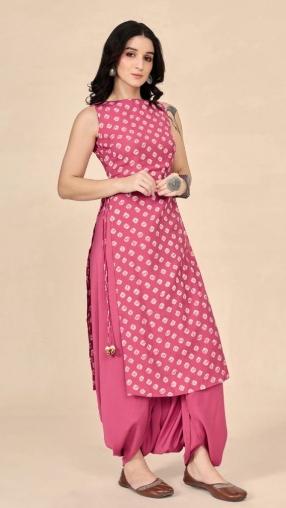Pink boat neck long kurta