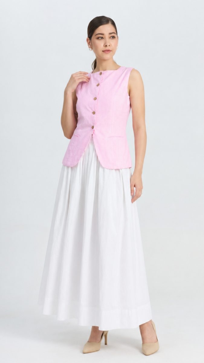 Pink formal waistcoat with white skirt styling