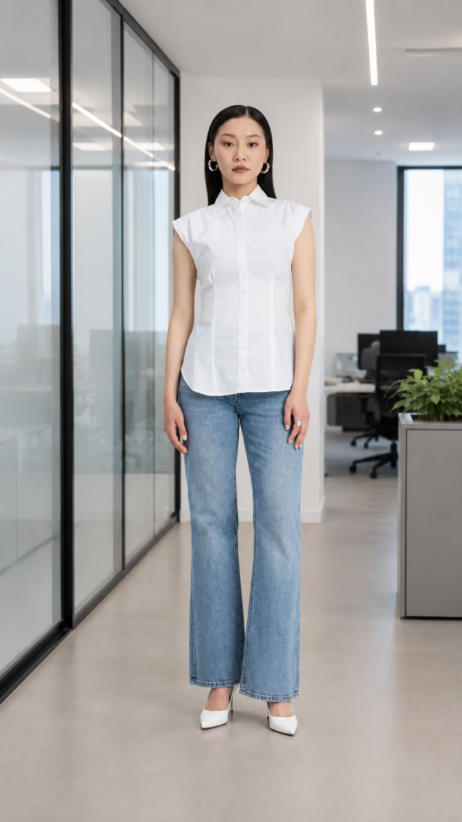White cap sleeve shirt for women