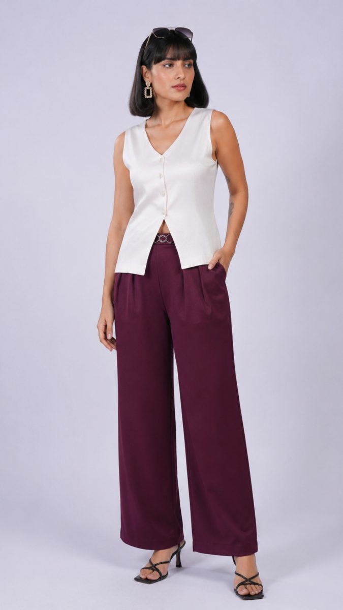 White formal waistcoats with maroon pants