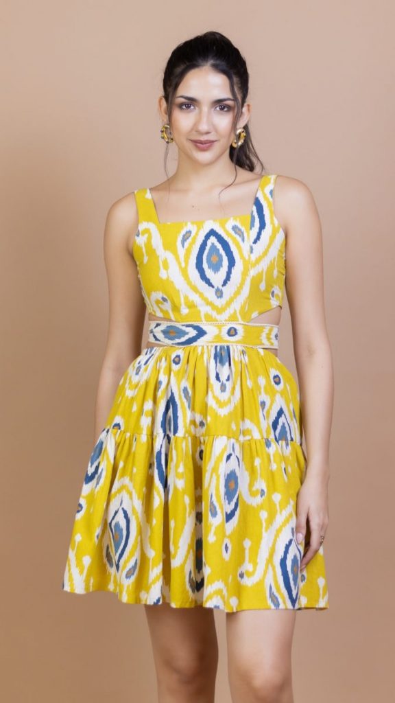 Yellow square neck dress