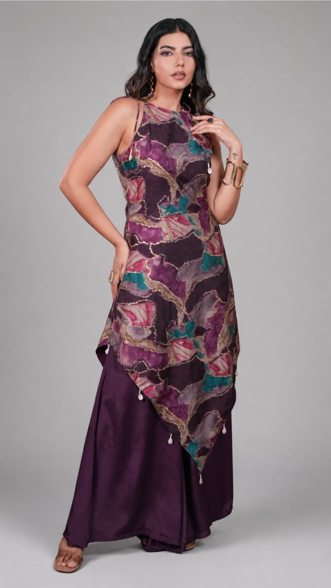 Purple halter neck salwar suit deisgn